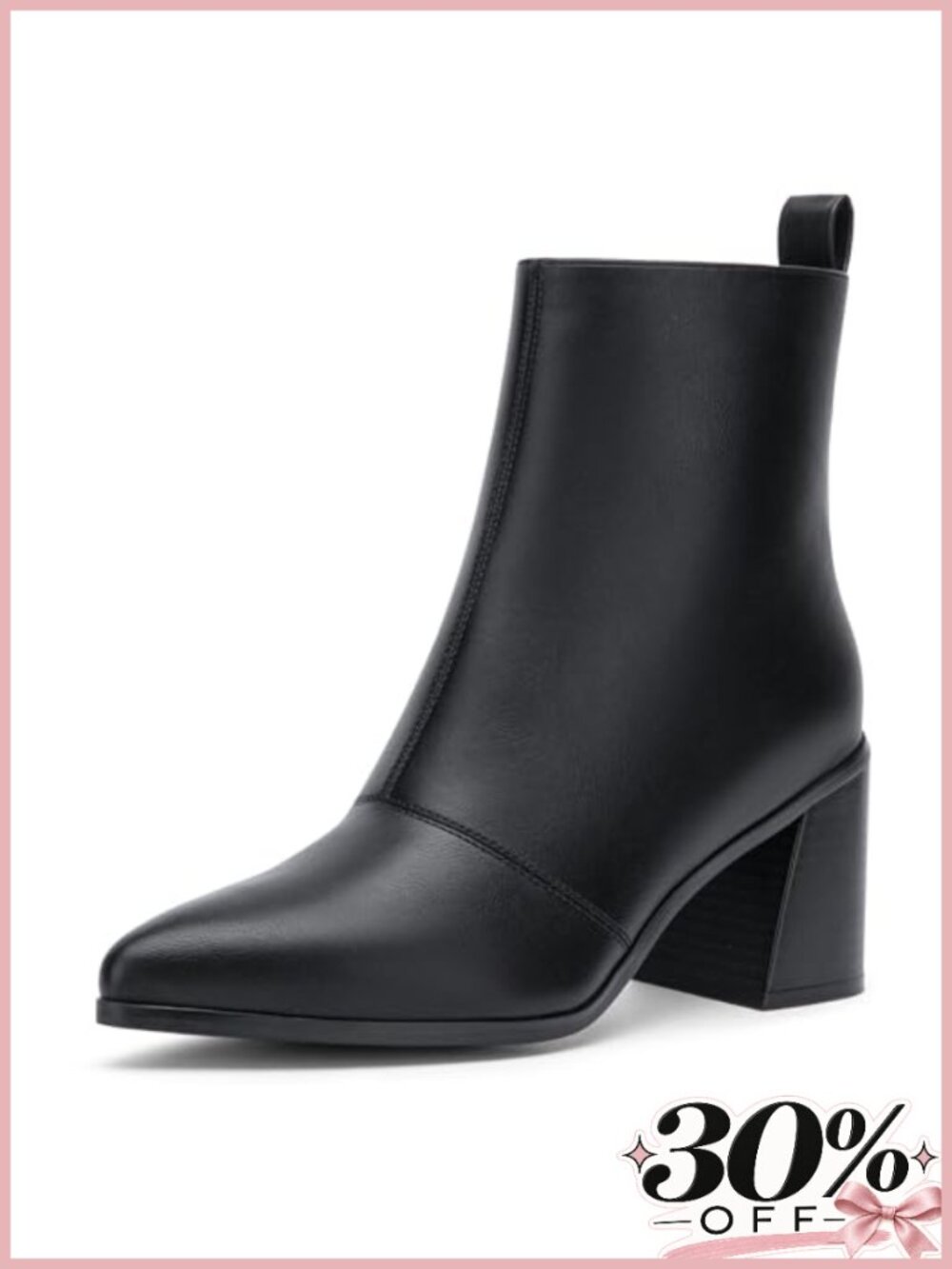 Women's Pointed Toe Ankle Boots Chunky Block High Heel Faux Leather